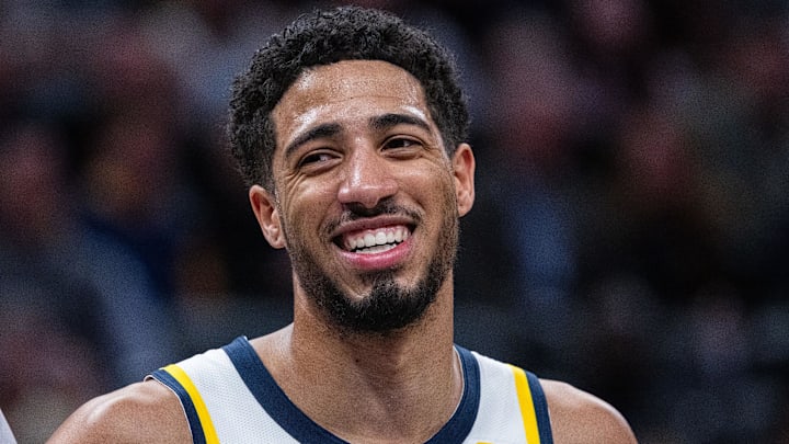 Apr 8, 2025; Indianapolis, Indiana, USA; Indiana Pacers guard Tyrese Haliburton (0) in the first half against the Washington Wizards at Gainbridge Fieldhouse. Mandatory Credit: Trevor Ruszkowski-Imagn Images
