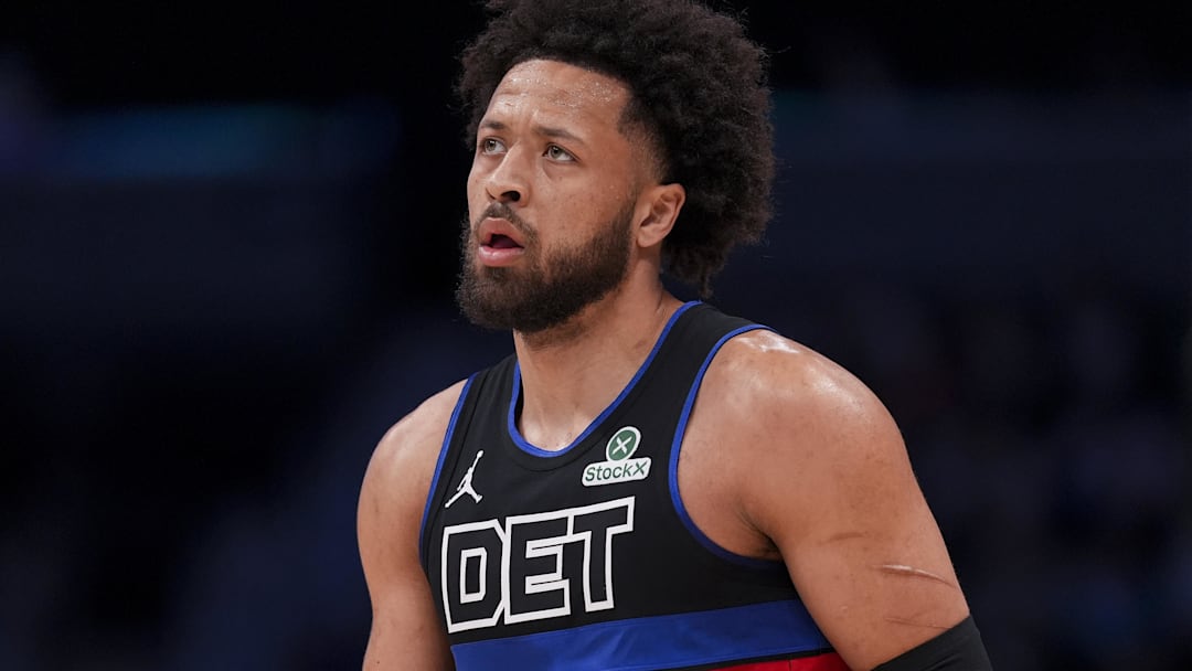 Feb 9, 2026; Charlotte, North Carolina, USA; Detroit Pistons guard Cade Cunningham (2) during the first quarter against the Charlotte Hornets at Spectrum Center. Mandatory Credit: Jim Dedmon-Imagn Images