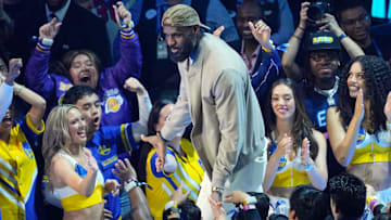 Feb 16, 2025; San Francisco, CA, USA; Shaqís OGs forward LeBron James (23) of the Los Angeles Lakers during player introductions before the 2025 NBA All Star Game at Chase Center. Mandatory Credit: Darren Yamashita-Imagn Images