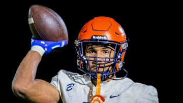 The Benjamin School wide receiver and defensive back Amaree Williams warms up before game against Cardinal Newman in their regional semifinal playoff football game in West Palm Beach on November 17, 2023.
