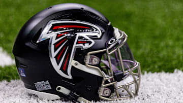 Dec 18, 2022; New Orleans, Louisiana, USA;  General view of an Atlanta Falcons helmet during warm ups against the New Orleans Saints at Caesars Superdome.