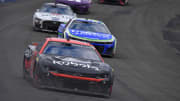 Feb 26, 2023; Fontana, California, USA; NASCAR Cup Series driver Ross Chastain (1) and driver Daniel Suarez (99) lead the field during the Pala Casino 400 at Auto Club Speedway. Photo Credit