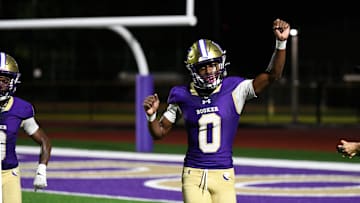 Booker's defensive back/wide receiver Chauncey Kennon (#0) celebrates a touchdown. The Booker Tornadoes hosted the Lely Trojans (Naples, FL) Friday night, Aug. 23, 2024, who lost to Booker 46-0 during the first regular non-conference season game of the year.