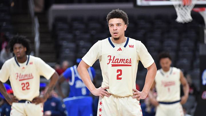 Mar 7, 2026; St. Louis, MO, USA;  UIC Flames guard Elijah Crawford (2) during the first half against the Drake Bulldogs at Enterprise Center. Mandatory Credit: Ron Johnson-Imagn Images