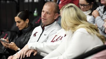 Feb 21, 2024; Tuscaloosa, Alabama, USA; Alabama Crimson Tide head football coach Kalen DeBoer and his family at Coleman Coliseum for the Crimson Tide vs Florida Gators basketball game. Mandatory Credit: Gary Cosby Jr.-USA TODAY Sports