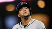 Sep 9, 2025; San Francisco, California, USA; Arizona Diamondbacks infielder Ketel Marte (4) looks on before batting against the San Francisco Giants in the third inning at Oracle Park. Mandatory Credit: Robert Edwards-Imagn Images
