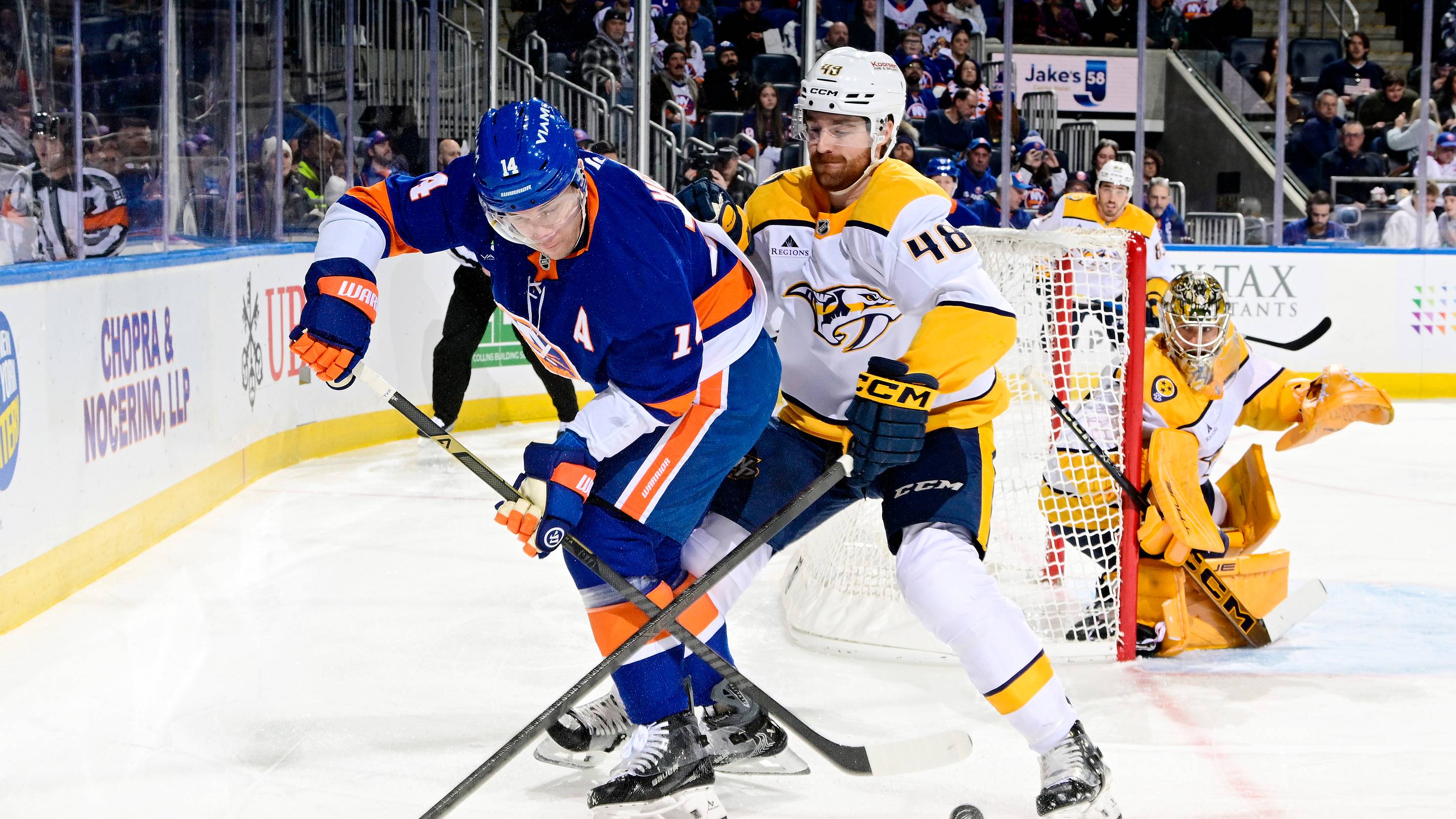The NY Islanders will skate 11 forwards and 7 defensemen against the Nashville Predators tonight