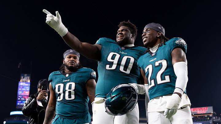 Jalen Carter, Jordan Davis, Kelee Ringo, Philadelphia Eagles Mandatory Credit: Bill Streicher-Imagn Images