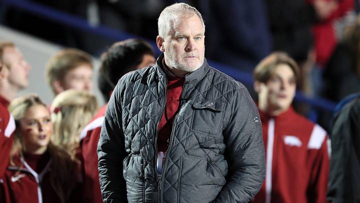 Dec 28, 2022; Memphis, TN, USA; Arkansas Razorbacks Vice Chancellor and Director of Athletics Hunter Yurachek during the second overtime against the Kansas Jayhawks in the 2022 Liberty Bowl at Liberty Bowl Memorial Stadium. Arkansas won 55-53. Mandatory Credit: Nelson Chenault-Imagn Images