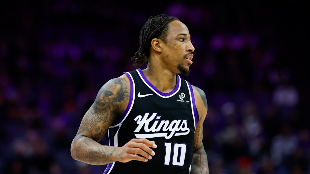 Jan 14, 2026; Sacramento, California, USA; Sacramento Kings guard DeMar DeRozan (10) looks on during the third quarter against the New York Knicks at Golden 1 Center.