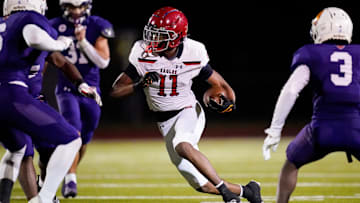 Brentwood Academy's Kesean Bowman (11) runs the ball against Father Ryan during the third quarter at Father Ryan High School in Nashville, Tenn., Friday, Nov. 15, 2024.