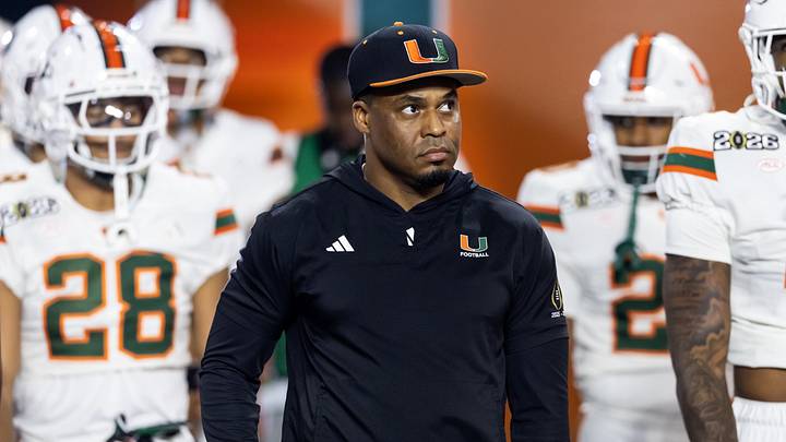 Jan 19, 2026; Miami Gardens, FL, USA; Miami Hurricanes running backs coach Matt Merritt against the Indiana Hoosiers during the College Football Playoff National Championship game at Hard Rock Stadium. Mandatory Credit: Mark J. Rebilas-Imagn Images