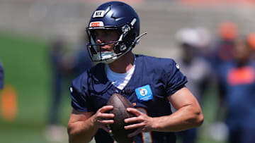 Jun 10, 2025; Denver, CO, USA; Denver Broncos quarterback Bo Nix (10) during minicamp at Broncos Park Powered by CommonSpirit.