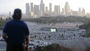 Baseball Fans Watch The World Series Outside Dodgers Stadium