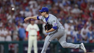 New York Mets pitcher Phil Maton (88) throws a pitch against the Philadelphia Phillies in the eighth inning in game one of the NLDS for the 2024 MLB Playoffs at Citizens Bank Park.