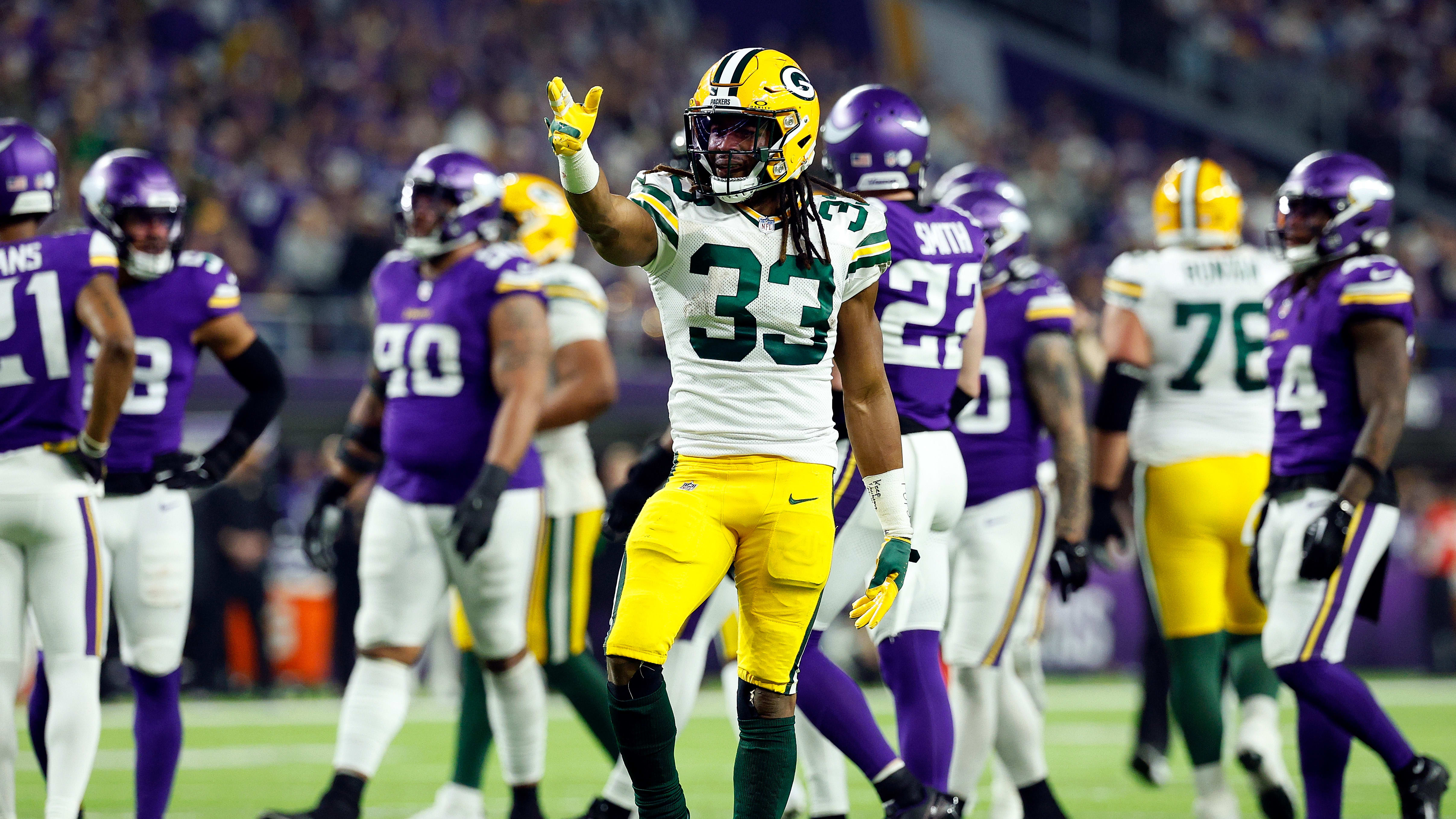 Aaron Jones vs. the Vikings; now, he's with the Vikings.