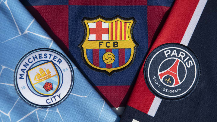 The Manchester City, FC Barcelona and Paris Saint-Germain Badges