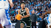 The Michigan State Spartans compete against the North Carolina Tar Heels in the Fort Myers Tip-Off Beach Division game at Suncoast Credit Union Arena on Fort Myers, Fla., on Thursday, Nov. 27, 2025.