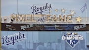 Oct 7, 2015; Kansas City, MO, USA; A general view of the Royals Hall of Fame with new logos during the Kansas City Royals on-field workout prior to game one of the ALDS against the Houston Astros at Kauffman Stadium. Mandatory Credit: Denny Medley-Imagn Images