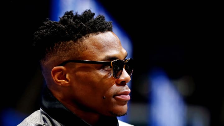 Feb 16, 2019; Charlotte, NC, USA; Team Giannis guard Russell Westbrook of the Oklahoma City Thunder