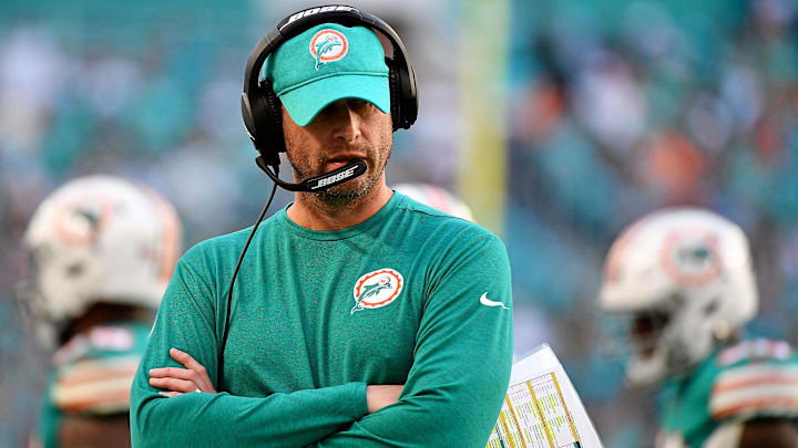 Miami Dolphins head coach Adam Gase reacts during the second half against the Jacksonville Jaguars at Hard Rock Stadium in 2018.