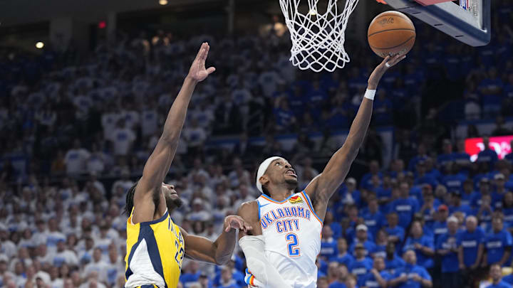 Oklahoma City Thunder guard Shai Gilgeous-Alexander scored 31 points in Game 5 of the NBA Finals against the Indiana Pacers. Oklahoma City Thunder guard Shai Gilgeous-Alexander scored 31 points in Game 5 of the NBA Finals against the Indiana Pacers.