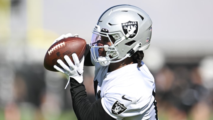 Jul 26, 2023; Las Vegas, Nevada, USA; Las Vegas Raiders wide receiver DJ Turner (19) runs a drill during training camp at the Intermountain Health Performance Center. Mandatory Credit: Candice Ward-USA TODAY Sports