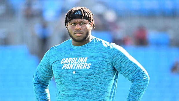 Carolina Panthers offensive tackle Ikem Ekwonu (79) during warm ups. Bob Donnan-USA TODAY Sports