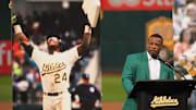 Sep 5, 2018; Oakland, CA, USA; Oakland Athletics hall of fame inductee Rickey Henderson before the game against the New York Yankees at Oakland Coliseum. Mandatory Credit: Kelley L Cox-Imagn Images