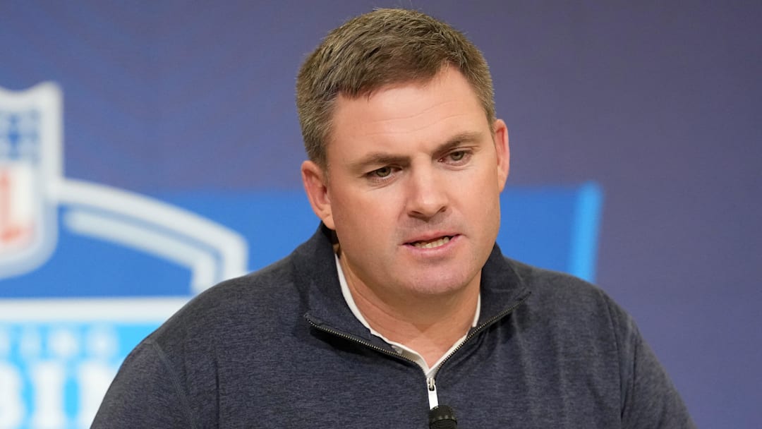 Feb 24, 2026; Indianapolis, IN, USA; Cincinnati Bengals coach Zac Taylor speaks at the NFL Scouting Combine at the Indiana Convention Center. Mandatory Credit: Kirby Lee-Imagn Images