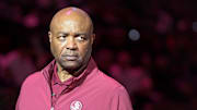 Feb 24, 2025; Tallahassee, Florida, USA; Florida State Seminoles head coach Leonard Hamilton before the game against the North Carolina Tarheels at Donald L. Tucker Center. Mandatory Credit: Melina Myers-Imagn Images