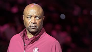 Feb 24, 2025; Tallahassee, Florida, USA; Florida State Seminoles head coach Leonard Hamilton before the game against the North Carolina Tarheels at Donald L. Tucker Center. Mandatory Credit: Melina Myers-Imagn Images