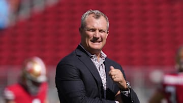 Oct 6, 2024; Santa Clara, California, USA; San Francisco 49ers general manager John Lynch before the game against the Arizona Cardinals at Levi's Stadium. Mandatory Credit: Darren Yamashita-Imagn Images