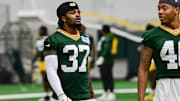 Green Bay Packers corner back Johnathan Baldwin (37) participates in the team's minicamp at Ray Nitschke Field. Mandatory Credit: Benny Sieu-Imagn Images