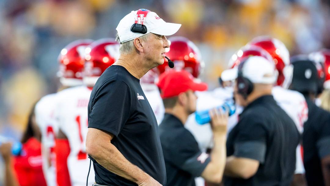 Oct 25, 2025; Tempe, Arizona, USA; Houston Cougars head coach Willie Fritz against the Arizona State Sun Devils at Mountain America Stadium. Mandatory Credit: Mark J. Rebilas-Imagn Images