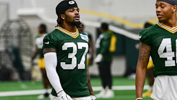 Jun 11, 2025; Green Bay, WI, USA;  Green Bay Packers corner back Johnathan Baldwin (37) participates in the team's minicamp at Ray Nitschke Field. Mandatory Credit: Benny Sieu-Imagn Images