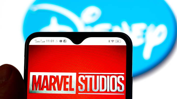 In this photo illustration, the Marvel Studios logo is seen...