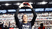 Washington Spirit forward Trinity Rodman (2) celebrates after defeating NJ/NY Gotham FC in a 2024 NWSL Playoffs semifinal match at Audi Field.