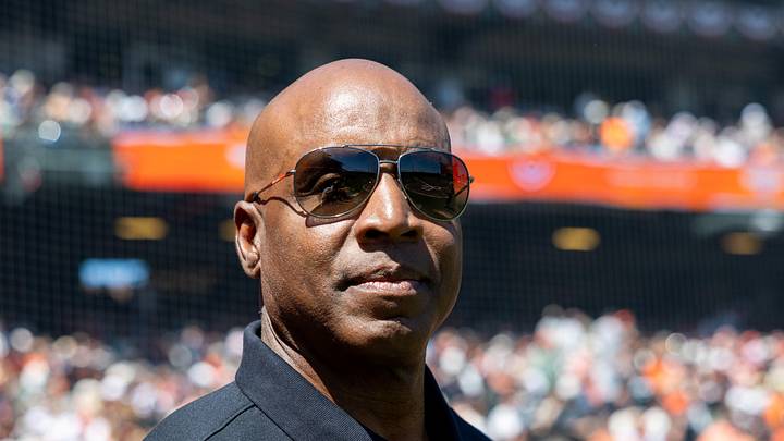 Apr 4, 2025; San Francisco, California, USA; San Francisco Giants legend Barry Bonds is introduced before the game against the Seattle Mariners at Oracle Park. Mandatory Credit: Bob Kupbens-Imagn Images