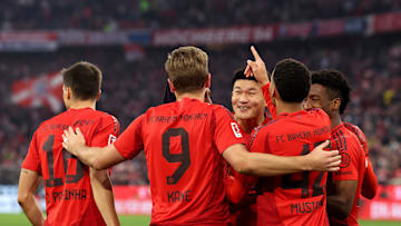 Bayern Munich players celebrate against Union Berlin