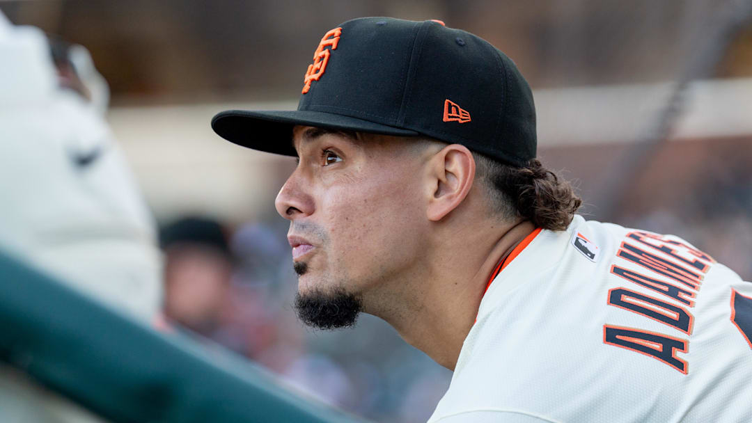 Jun 18, 2025; San Francisco, California, USA; San Francisco Giants shortstop Willy Adames (2) gets ready before the game against the Cleveland Guardians at Oracle Park.