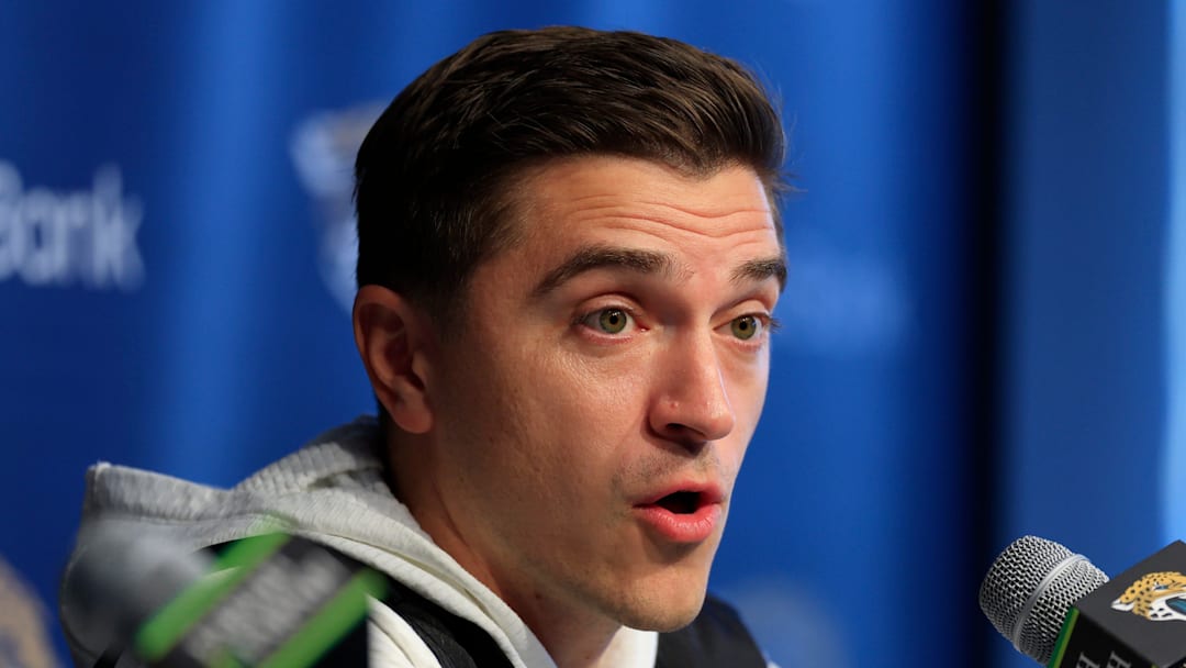 Jacksonville Jaguars general manager James Gladstone speaks during a press conference at the Miller Electric Center, Wednesday, Jan. 14, 2026, in Jacksonville, Fla.