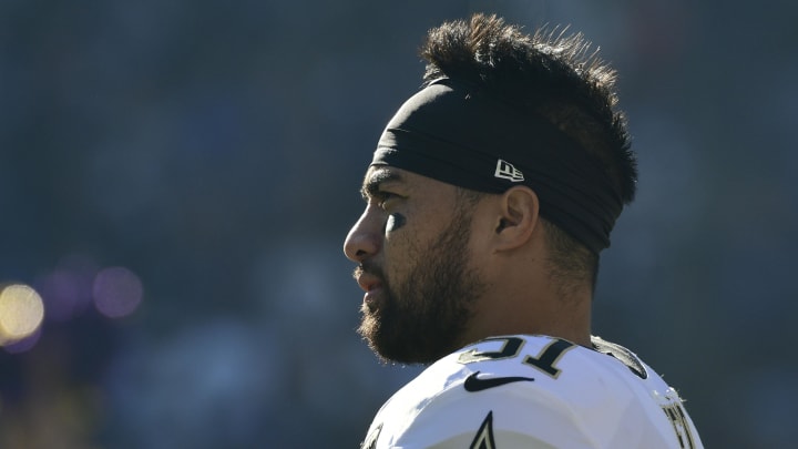 Oct 21, 2018; Baltimore, MD, USA;  New Orleans Saints linebacker Manti Te'o (51) stays on the field before the game against the Baltimore Ravens at M&T Bank Stadium. Mandatory Credit: Tommy Gilligan-USA TODAY Sports