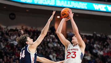 March 11, 2025; Las Vegas, NV, USA; St. Mary's Gaels forward Paulius Murauskas (23) during the first half in the final of the West Coast Conference tournament at Orleans Arena. Mandatory Credit: Kyle Terada-Imagn Images