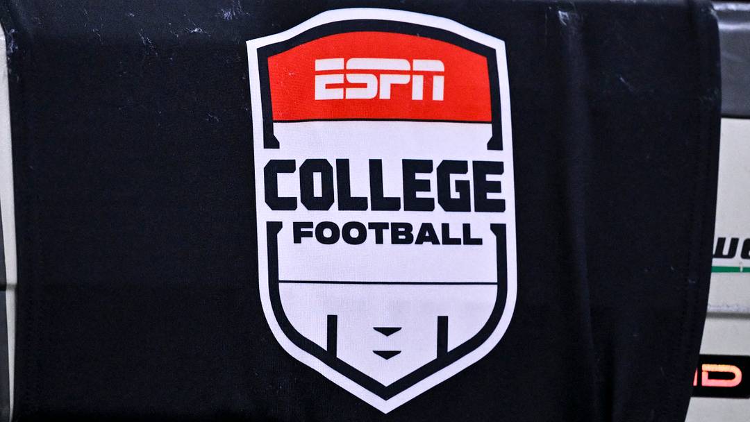 Dec 27, 2025; Houston, TX, USA; A detail view of ESPN College Football logo on a TV camera prior to the game between the Houston Cougars and the Louisiana State Tigers at NRG Stadium. Mandatory Credit: Maria Lysaker-Imagn Images