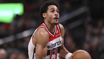 Mar 21, 2024; Washington, District of Columbia, USA;  Washington Wizards guard Jordan Poole (13) drives to the basket during the second  half against the Sacramento Kings at Capital One Arena. Mandatory Credit: Tommy Gilligan-USA TODAY Sports