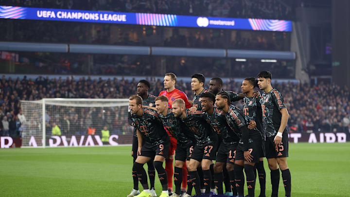 Bayern Munich players before kick off at Villa Park