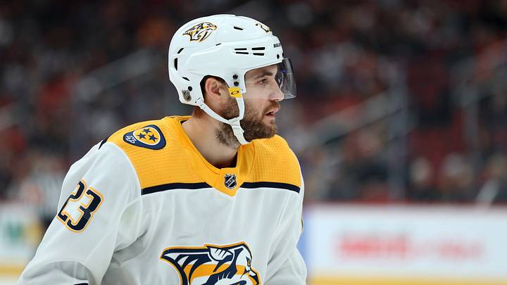 Oct 17, 2019; Glendale, AZ, USA; Nashville Predators center Rocco Grimaldi (23) against the Arizona Coyotes at Gila River Arena. Mandatory Credit: Mark J. Rebilas-USA TODAY Sports Oct 17, 2019; Glendale, AZ, USA; Nashville Predators center Rocco Grimaldi (23) against the Arizona Coyotes at Gila River Arena. Mandatory Credit: Mark J. Rebilas-USA TODAY Sports