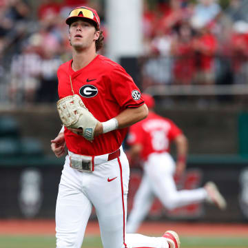 Georgia's Charlie Condon (24) takes the field at the start of a NCAA Athens Regional baseball game against UNCW in Athens, Ga., on Saturday, June 1, 2024. Georgia won 11-2.