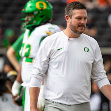 Oregon head coach Dan Lanning walks the field ahead of the game as the Oregon State Beavers host the Oregon Ducks Saturday, Sept. 14, 2024 at Reser Stadium in Corvallis, Ore.